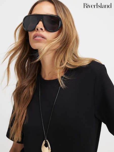 Black - River Island Oversized Sunglasses