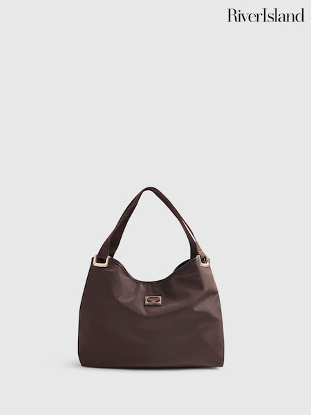 Brown - River Island Nylon Slouch Shoulder Bag
