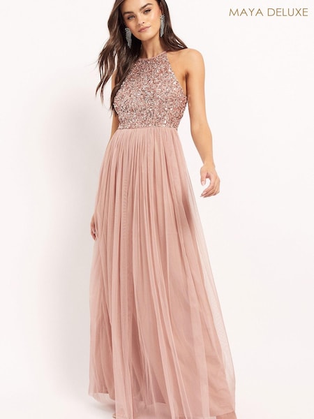 Maya Pink Halterneck Delicate Sequin Maxi Dress (R33504) | €45