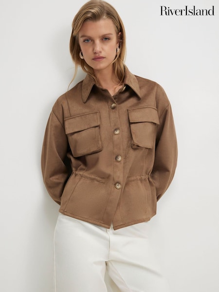 Brun - Surchemise à cordon en faux daim River Island