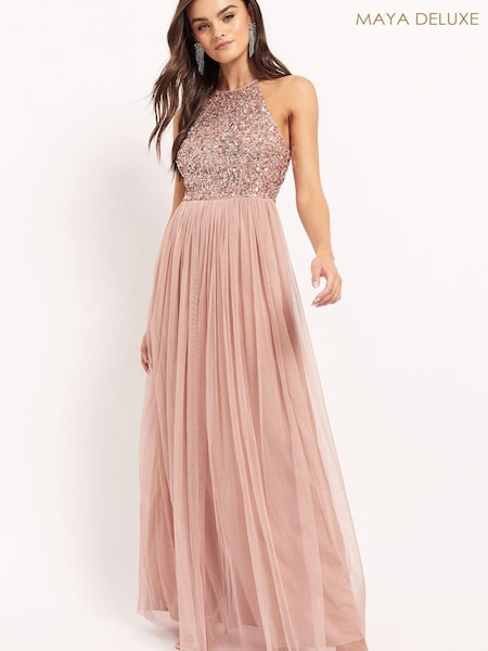 Maya Pink Petite Halterneck Delicate Sequin Maxi Dress (R33591) | €22