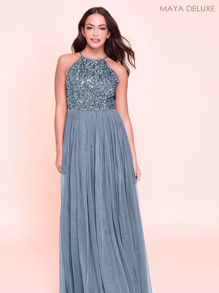 Синий - Maya Halterneck Delicate Sequin Maxi Dress (R33592) | €56