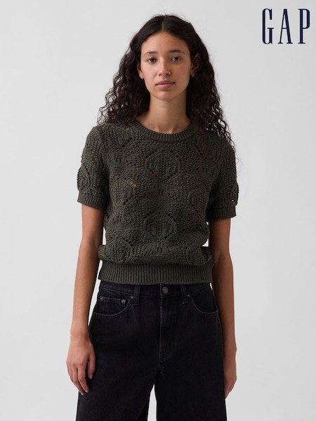 Green - Gap Crochet Short Sleeve Jumper