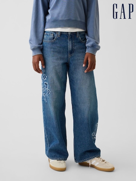 Floral Blue Embroidered - Gap Low Rise Stride Wide-leg Jeans (5-13yrs)
