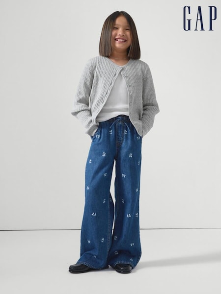 Medium Wash Cherry - Gap High Waisted Pull On Wide-leg Jeans (5-13yrs)