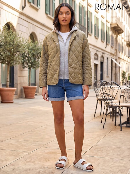 Green - Roman Quilted Hooded Jacket