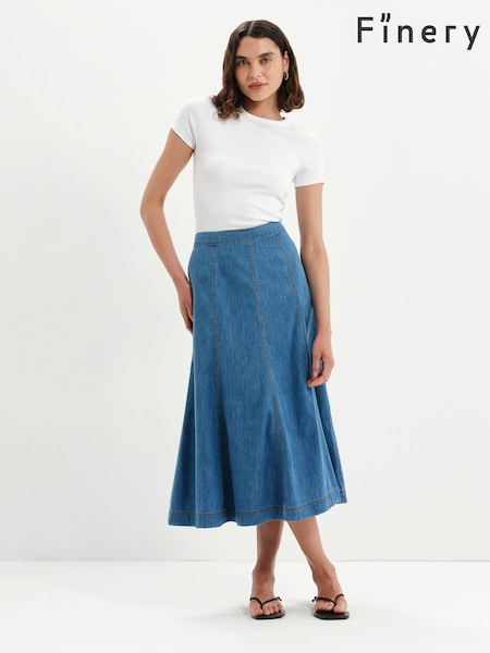 Blue - Finery Dana Denim Midi Skirt