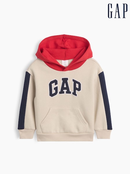 Beige/Red - Gap Relaxed Colourblock Logo Hoodie (6mths-5yrs)
