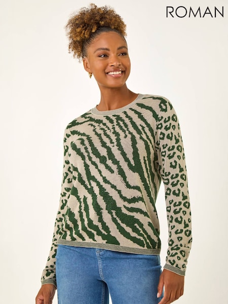 Green - Roman Embellished Animal Knit Jumper
