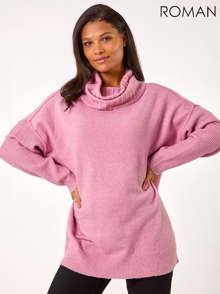 Rosa - Jersey de cuello de rollo relajado romano