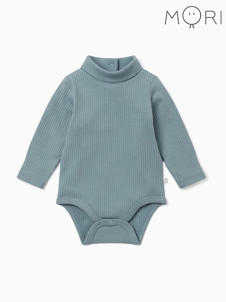 Mėlyna - Mori Soft And Stretchy Ribbed Roll Neck Bodysuit