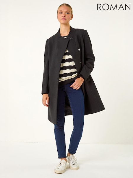 Negro - Abrigo sartorial con cuello alzado y detalle de bolsillos de Roman