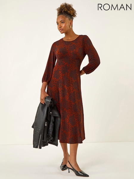 Red - Roman Speckled A-line Stretch Midi Dress