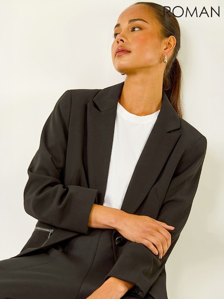 Black - Roman Petite Zip Pocket Stretch Blazer