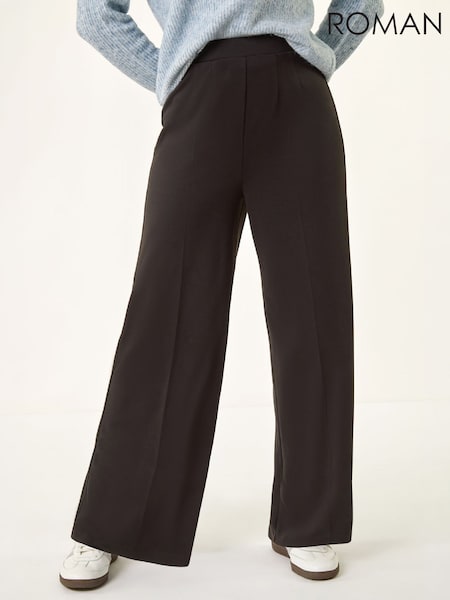 Black - Roman Wide Leg Ponte Stretch Trousers