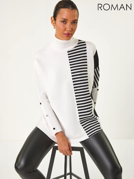 Blanco - Jersey de rayas Roman con bloques de color