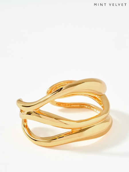 Gold Tone - Mint Velvet Sculpted Open Wave Bangle
