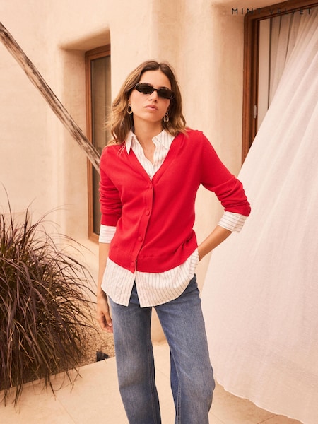 Red - Mint Velvet Cotton Blend Layered Knit Shirt