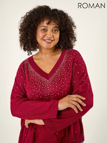 Red - Roman Curve Hotfix Knit Top