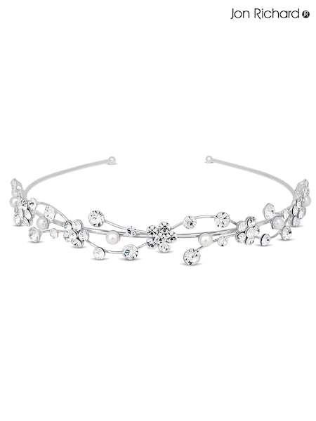 Jon Richard Silver Crystal Flower & Pearl Wave Headband (R45224) | €12.50