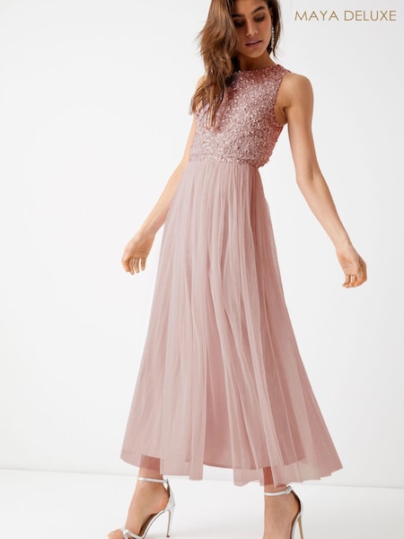 Maya Pink Sleeveless Sequin Midaxi Overlay Dress (R45502) | €41