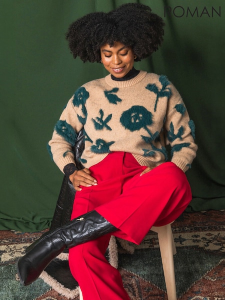 Brown - Roman Fluffy Floral Knit Jumper