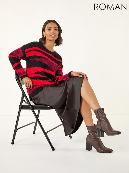 Black - Roman Fluffy Colour Block Knit Jumper