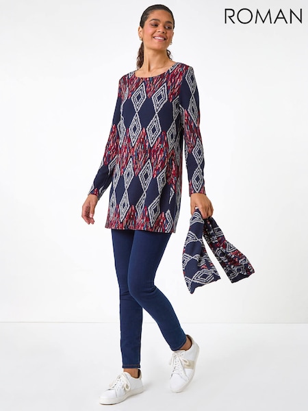 Blue - Roman Printed Longline Tunic