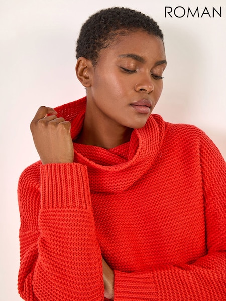 Red - Roman Textured Cowl Neck Jumper