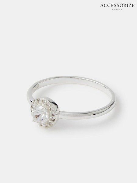 Plata de ley - Accessorize Halo Stone Ring