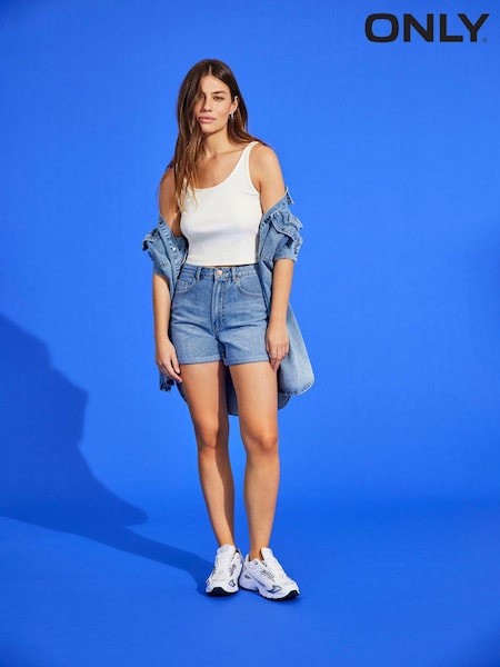 Only Blue High Waisted Stretch Mom Denim Shorts (R47263) | €19