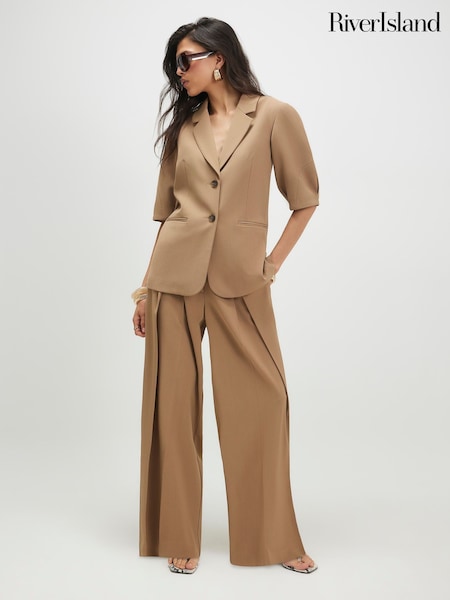 Brown - River Island High Rise Belted Barrel Leg Trousers