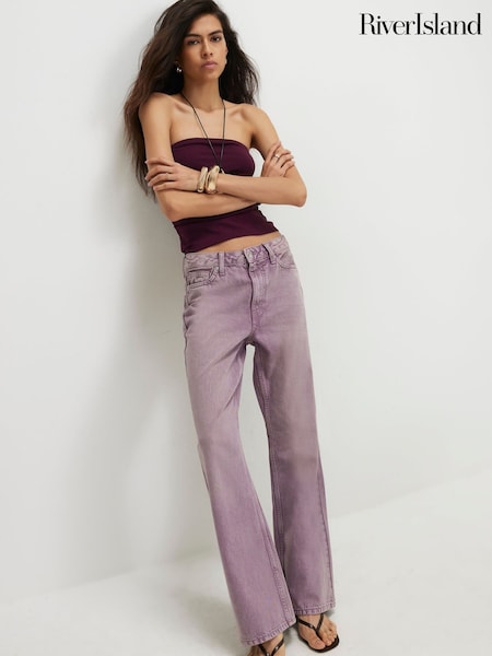 Purple - River Island High Rise Relaxed Straight Jeans