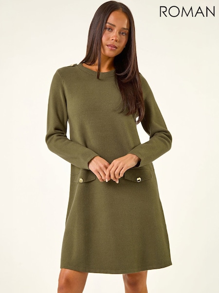 Green - Roman Petite Buttoned Knit Dress