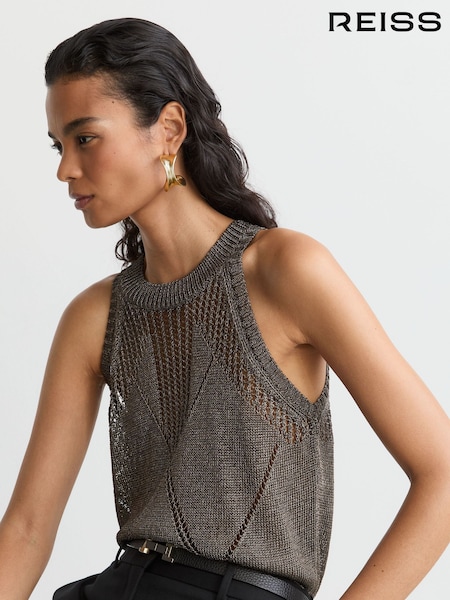 Gunmetal - Reiss Maia Textured-knit Metallic Vest