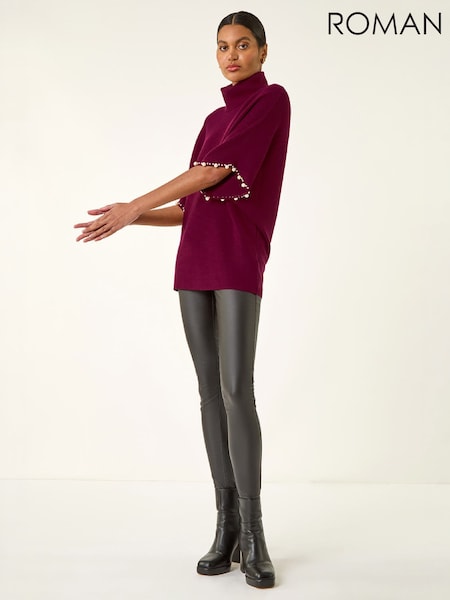 Red - Roman Pearl Embellished Knit Jumper