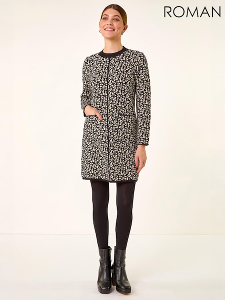 Black - Roman Animal Print Knitted Shift Dress