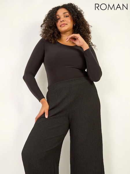 Black - Roman Curve Textured Stretch Trousers