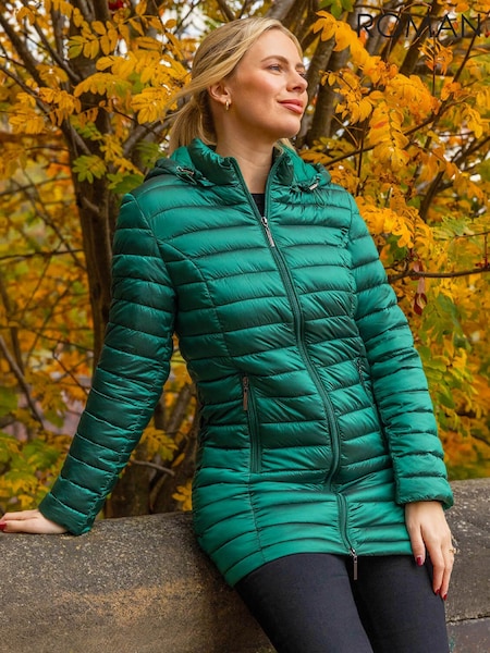 Green - Roman Longline Quilted Hooded Puffer Coat