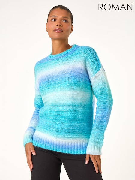 Blue - Roman Spacedye Stripe Crew Neck Jumper