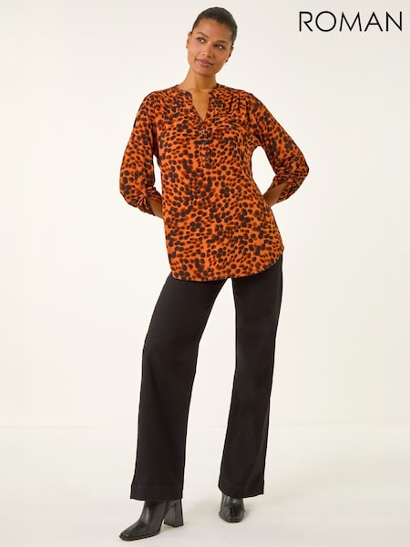 Brown - Roman Spot Print Stretch Top