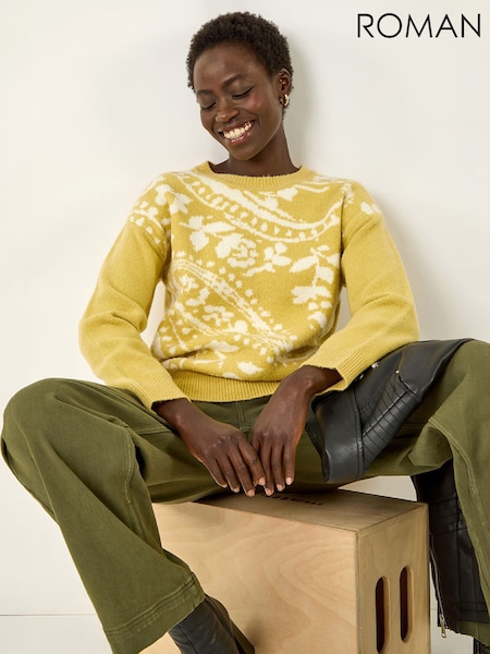 Green - Roman Floral Jacquard Knit Jumper