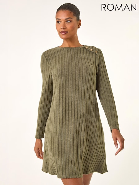 Green - Roman Textured Ribbed Swing Dress