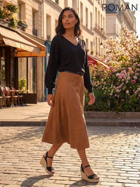 Black - Roman Plain V-neck Stretch Jumper