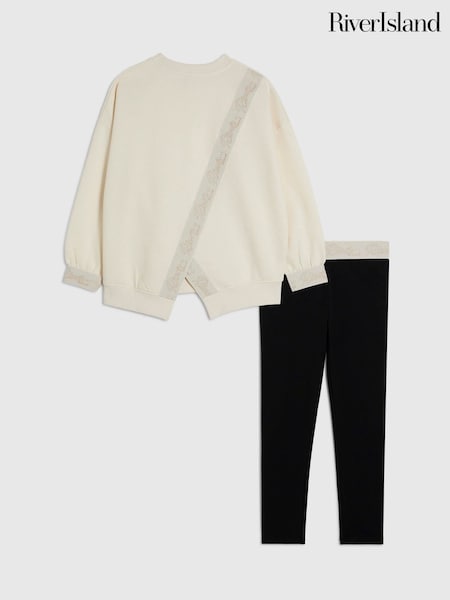 Crème - River Island Sweat-shirt à logo fendu & Ensemble Leggings