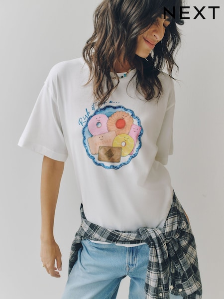 White - Oversize Biscuit Graphic T-shirt