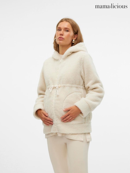 Krem - Mamalicious Maternity 3-in-1 Teddy Jacket With Removable Front