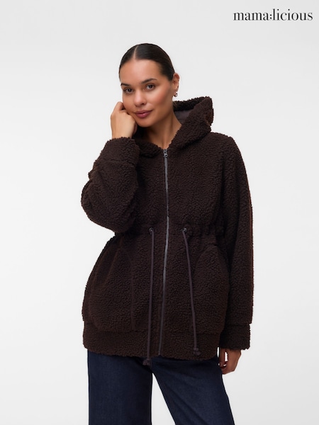 Brown - Mamalicious Maternity 3-in-1 Teddy Jacket With Removable Front