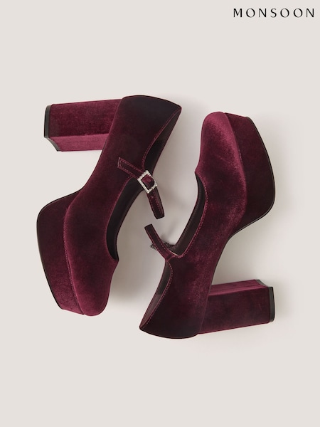 Red - Monsoon Polly Velvet Mary Jane Platform Heels