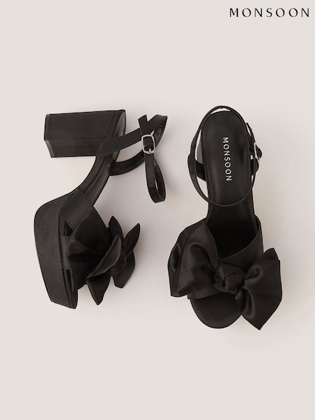 Black - Monsoon Grace Bow Satin Platform Heels